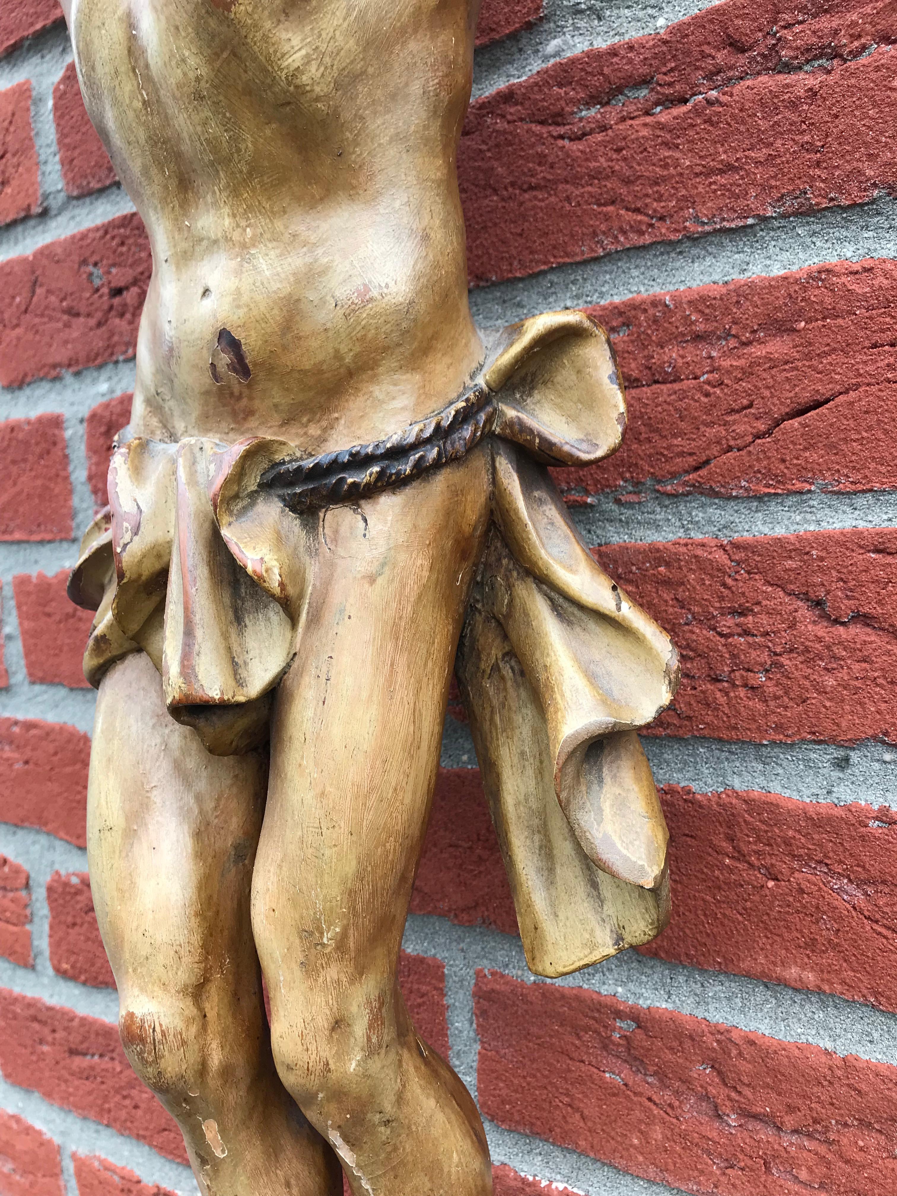 Antique Mid-19th Century Quality Carved and Tall Wooden Corpus of Christ 5