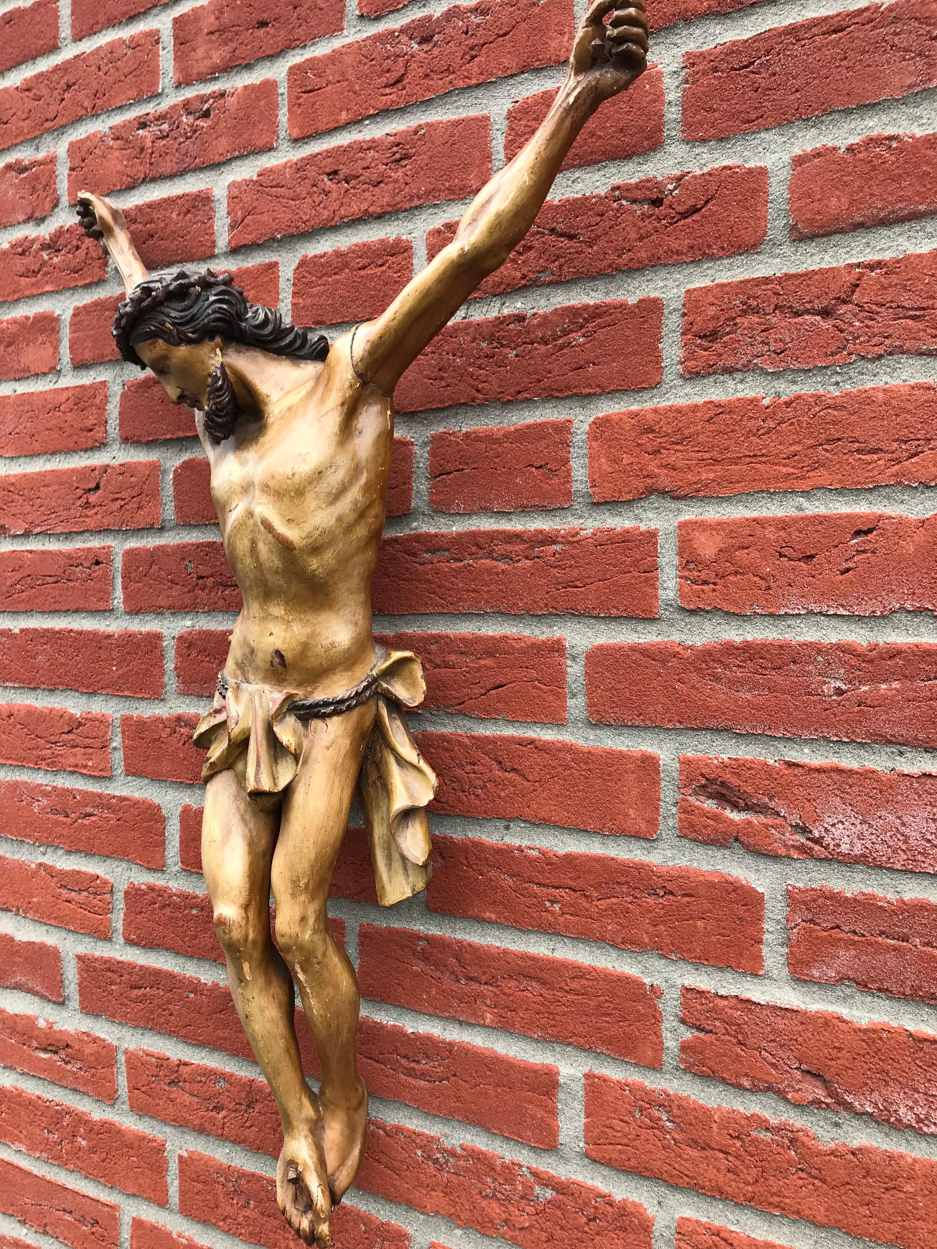 Antique Mid-19th Century Quality Carved and Tall Wooden Corpus of Christ 10