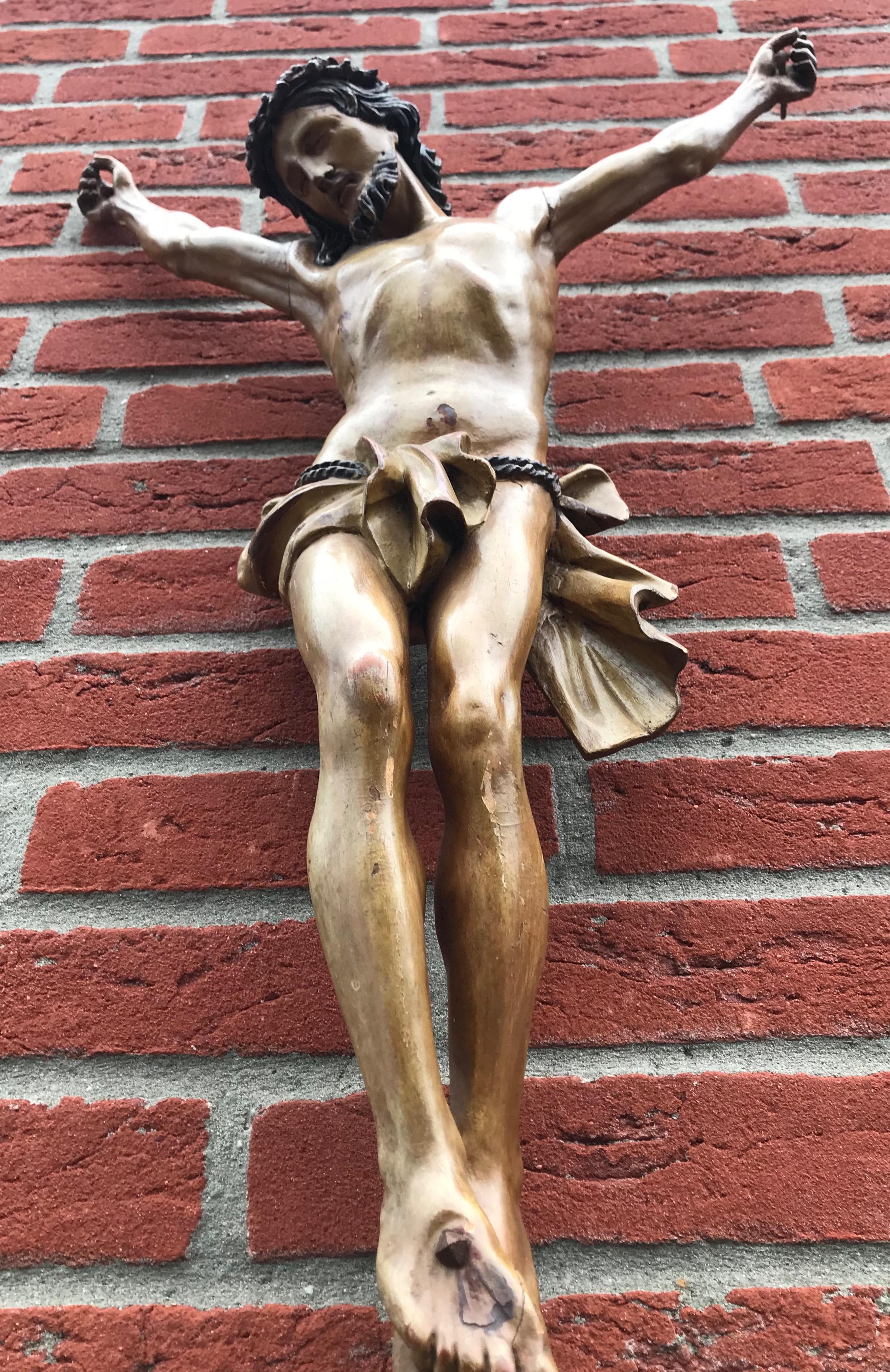 Baroque Antique Mid-19th Century Quality Carved and Tall Wooden Corpus of Christ