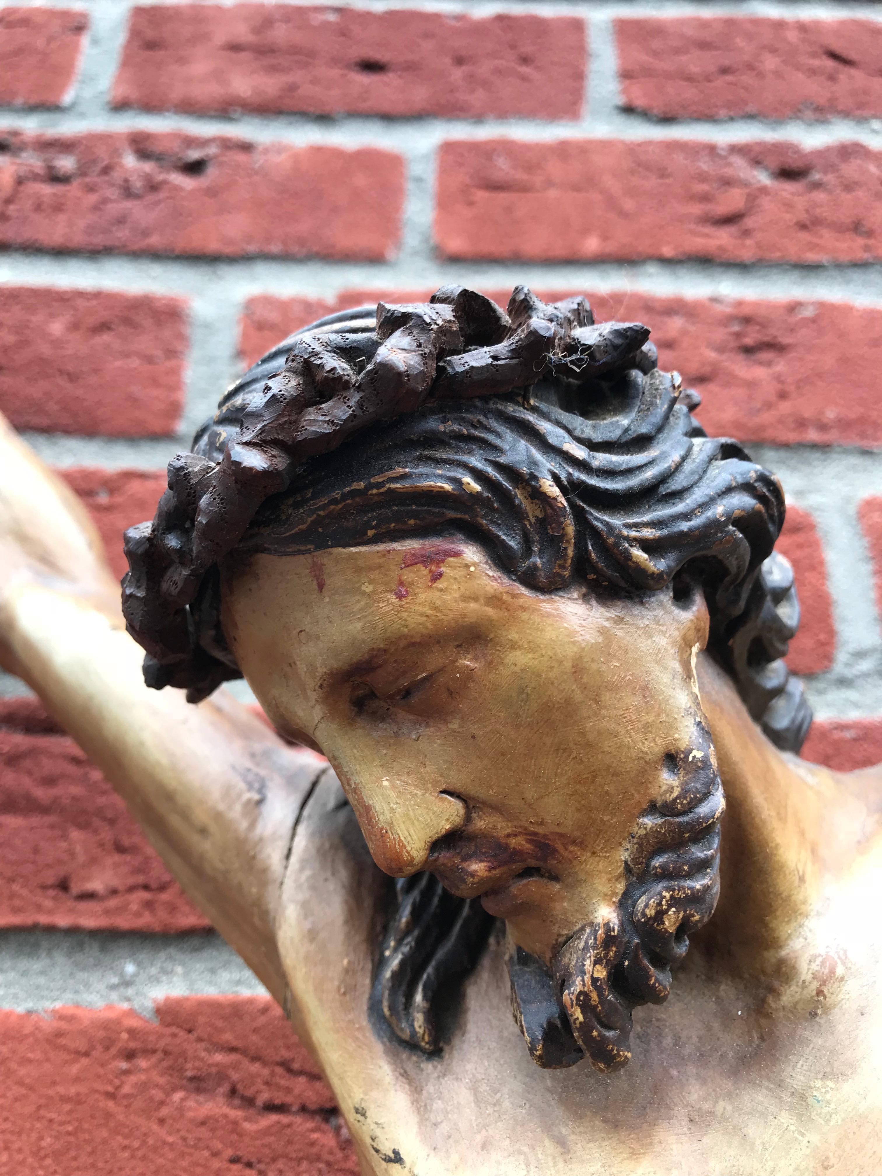 German Antique Mid-19th Century Quality Carved and Tall Wooden Corpus of Christ