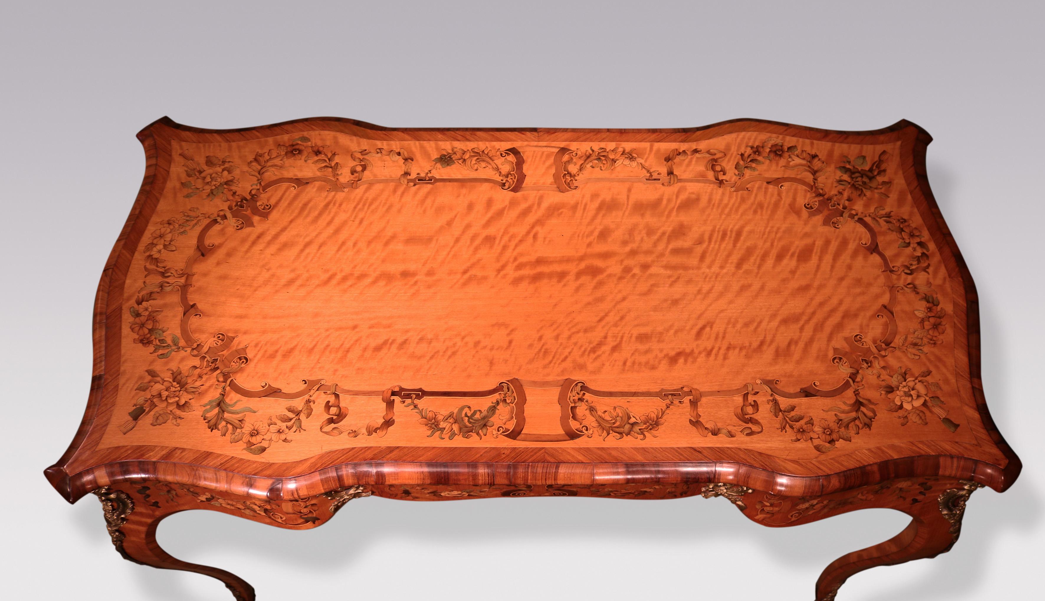 Louis XV Antique mid 19th century satinwood, marquetry, and calamander writing table For Sale