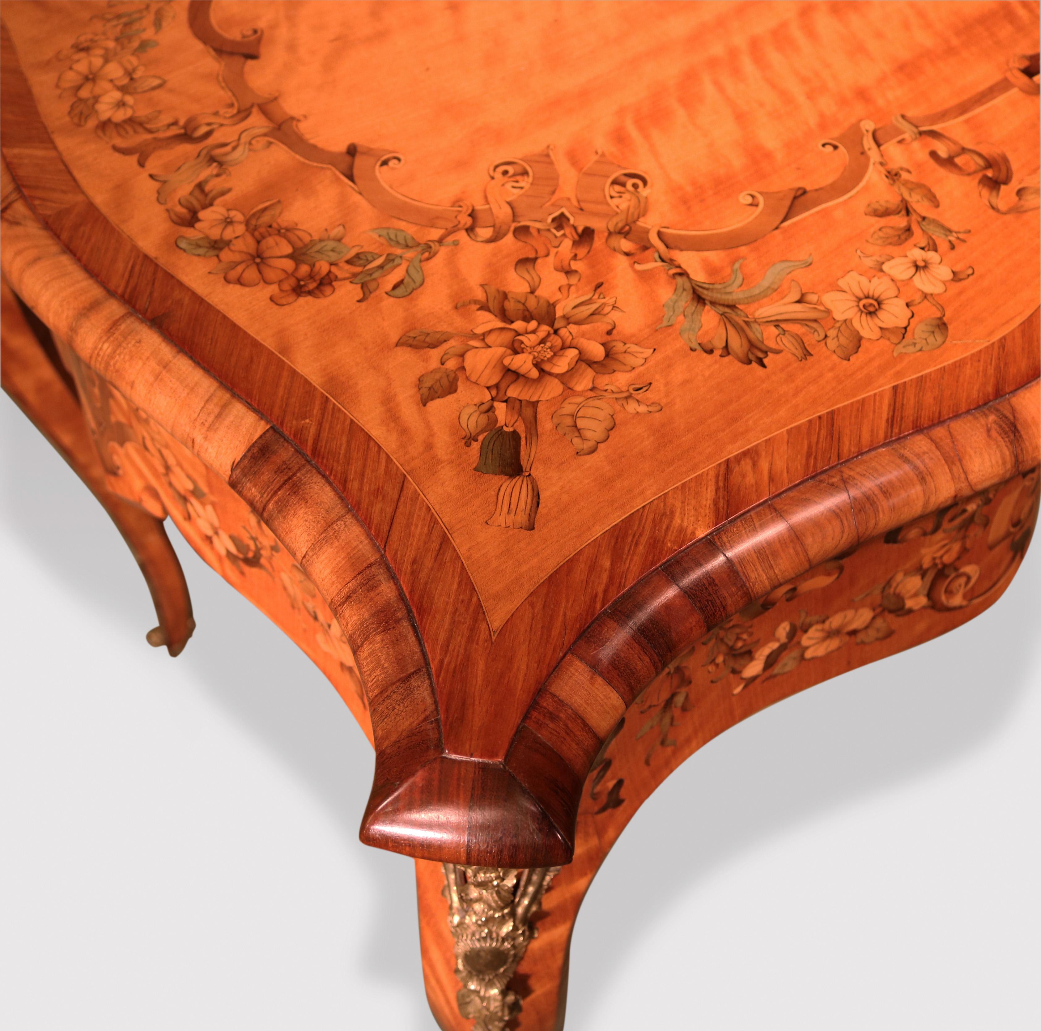 Antique mid 19th century satinwood, marquetry, and calamander writing table In Good Condition For Sale In London, GB