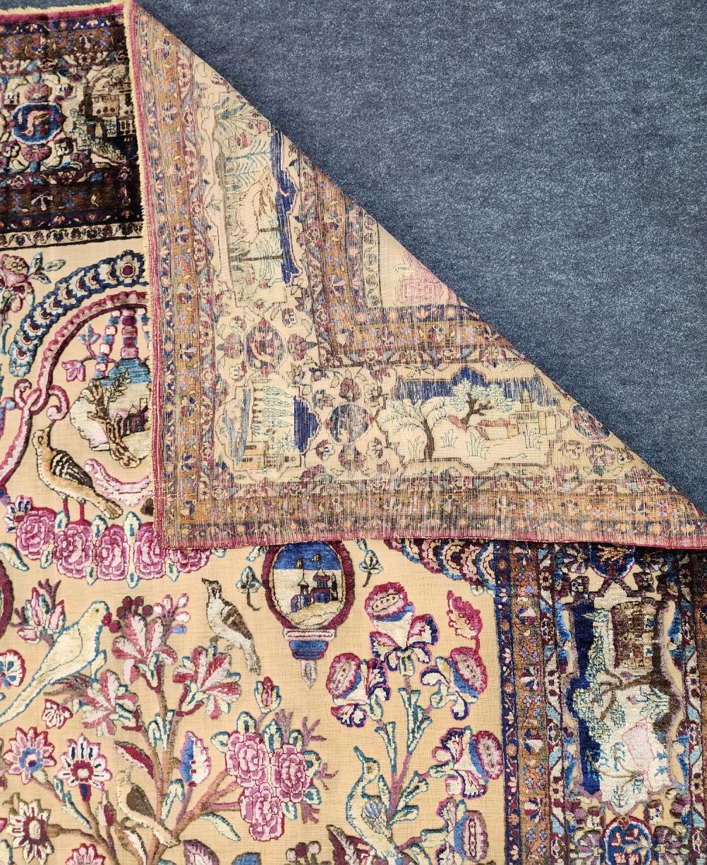 Antiker Souf Kashan Persischer Seiden-Goldfaden-Teppich mit 3D-prägung aus der Mitte des 19. Jahrhunderts  (20. Jahrhundert) im Angebot
