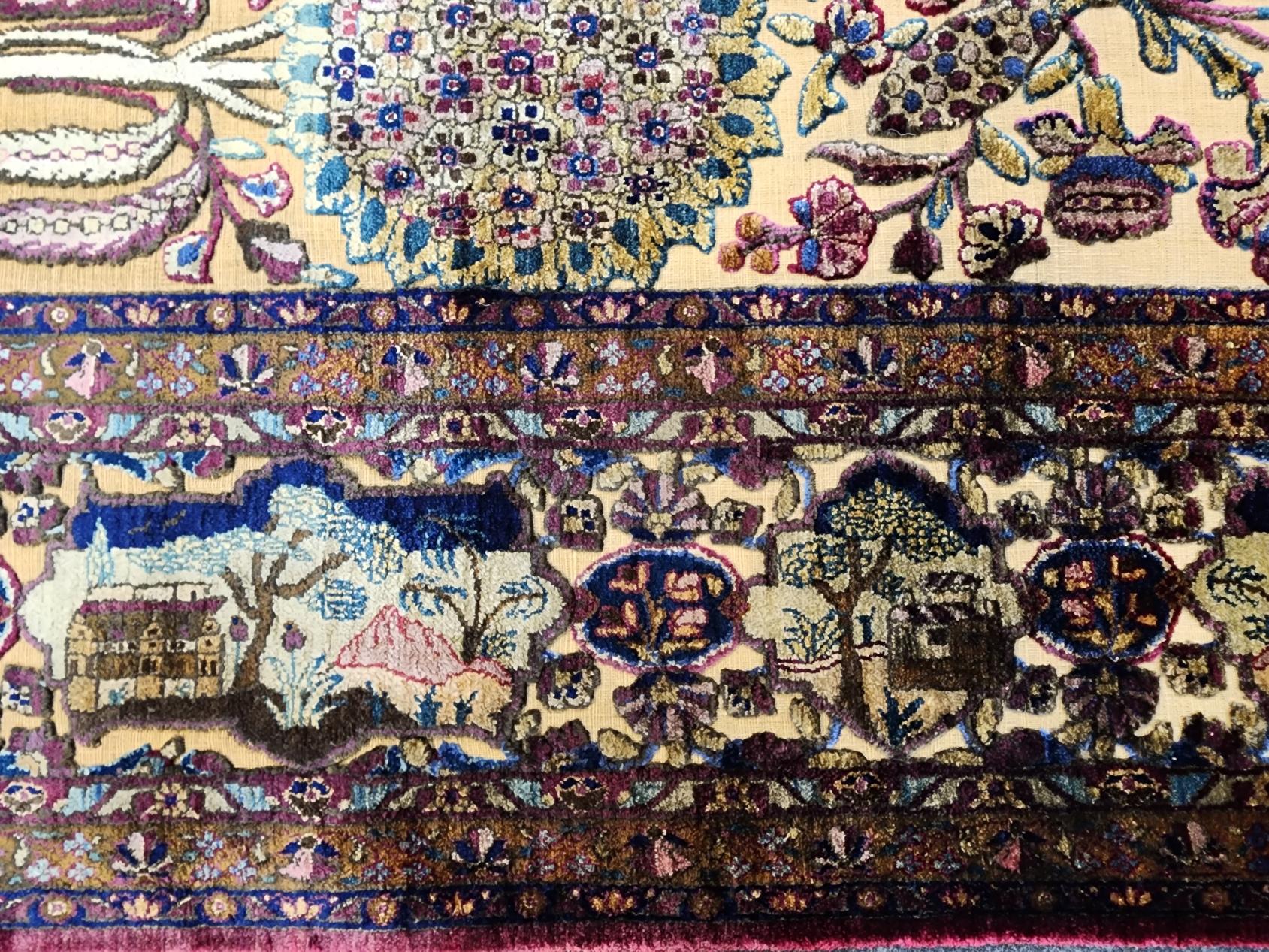 Antiker Souf Kashan Persischer Seiden-Goldfaden-Teppich mit 3D-prägung aus der Mitte des 19. Jahrhunderts  im Angebot 2