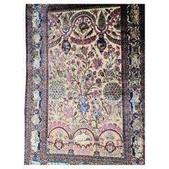 Antique Souf Kashan Persian Silk Gold Thread Rug 3d embossed 