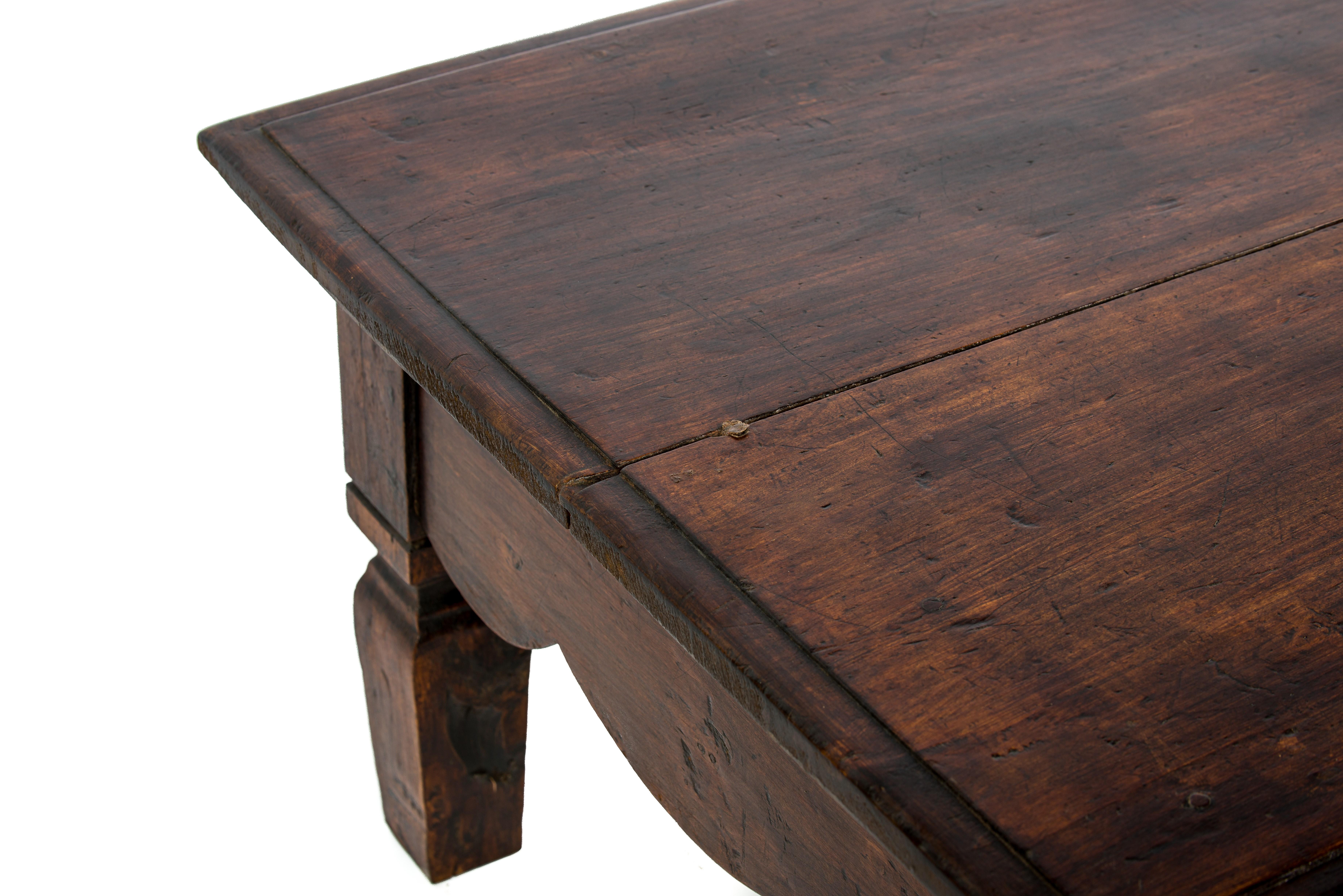 19th Century Antique Mid 19th-Century Spanish Rural Warm Brown Solid Elm Coffee Table