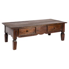 Antique Mid 19th-Century Spanish Rural Warm Brown Solid Elm Coffee Table