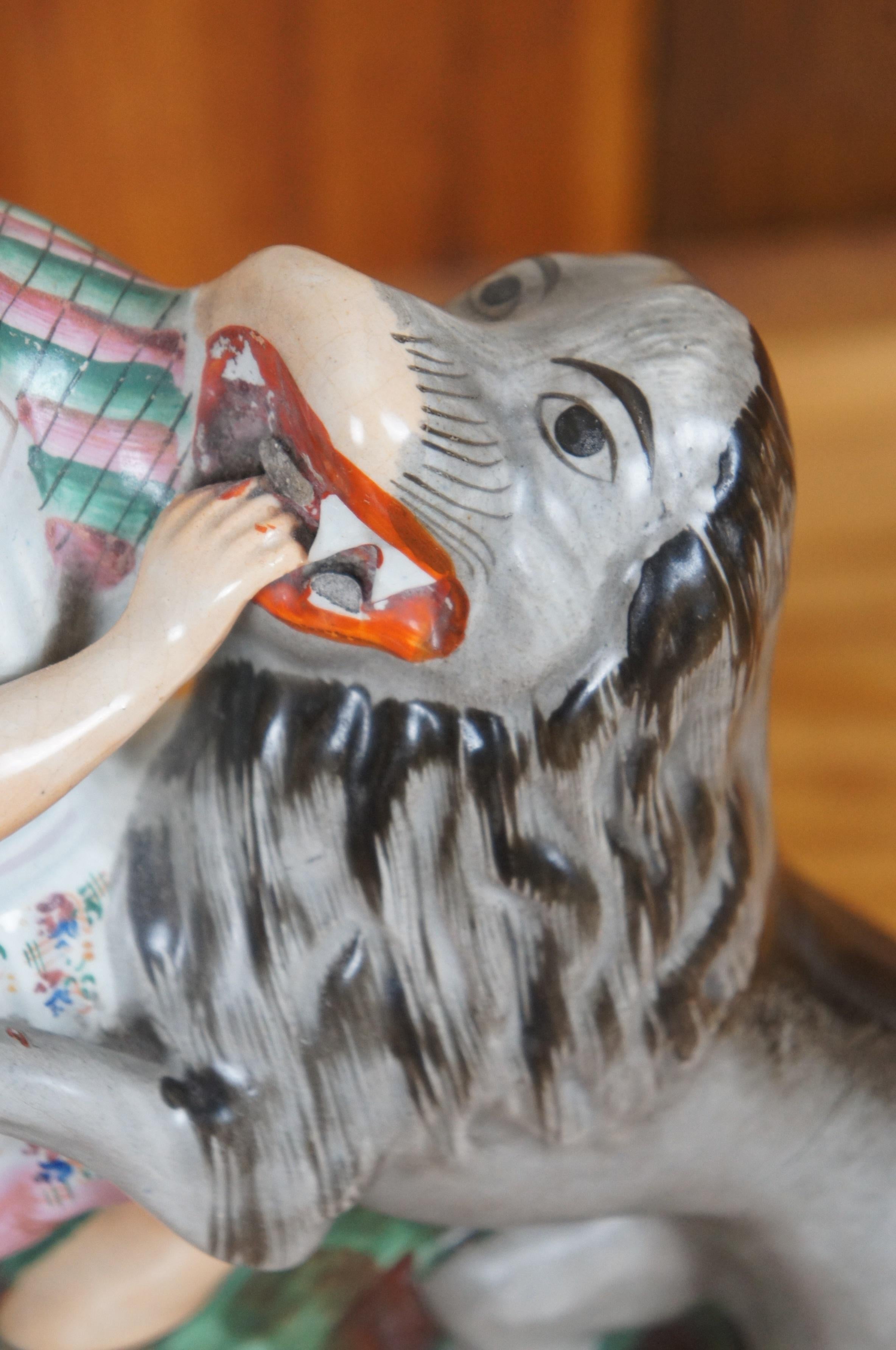 Antique Mid Century Antiques Staffordshire Porcelain Samson & the Lion Figurine 12