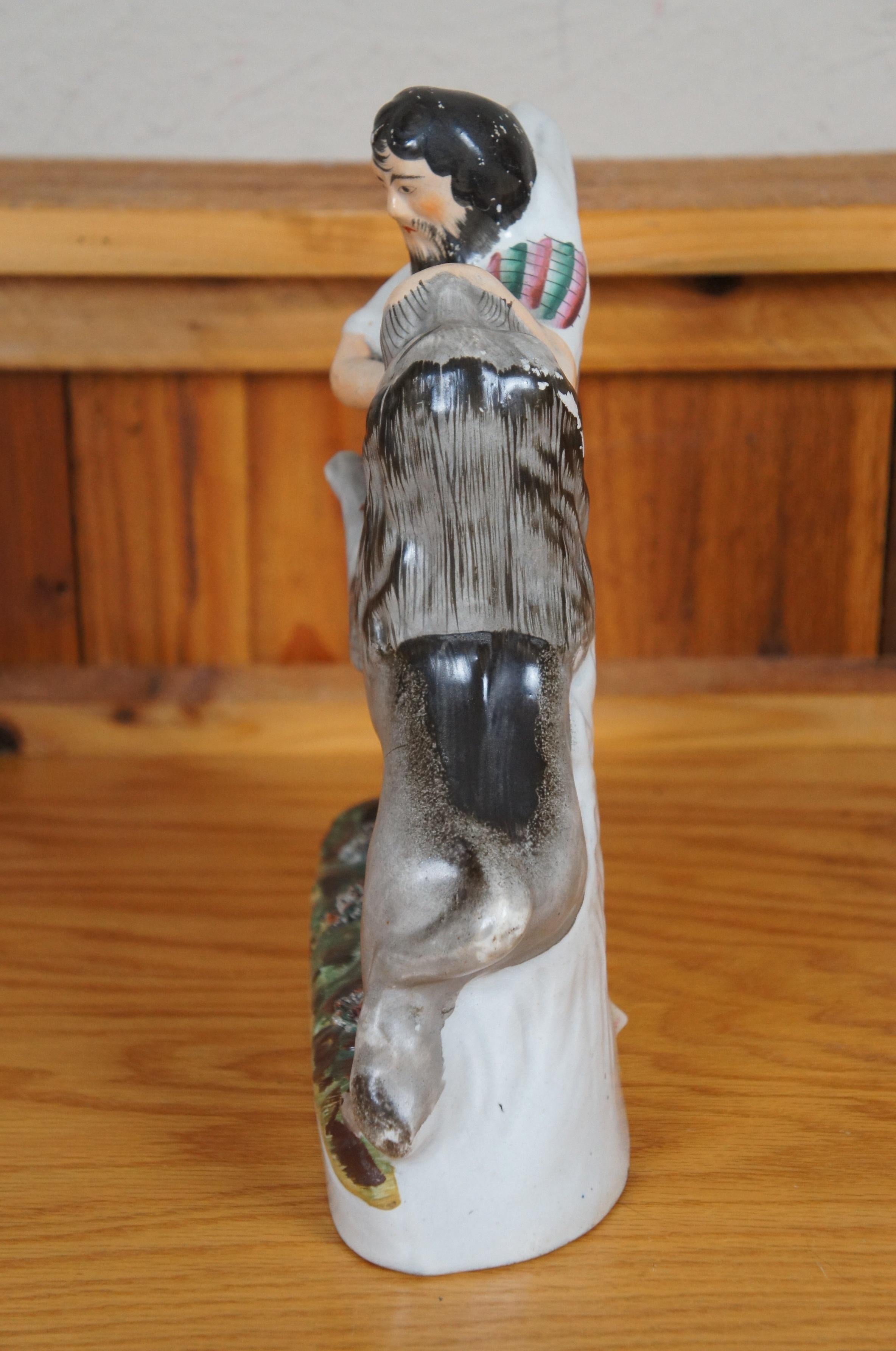 Porcelaine Antique Mid Century Antiques Staffordshire Porcelain Samson & the Lion Figurine 12