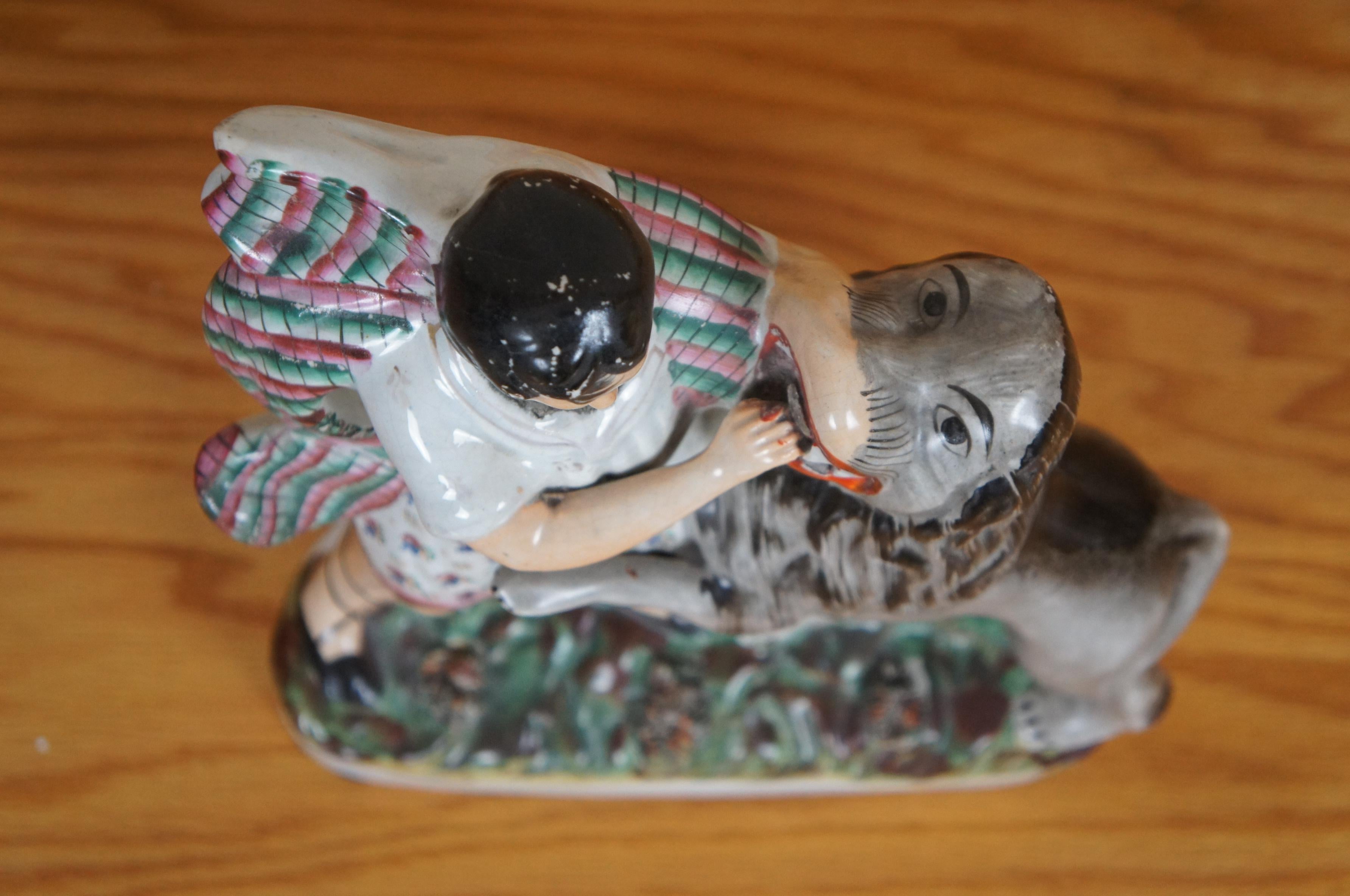 Antique Mid Century Antiques Staffordshire Porcelain Samson & the Lion Figurine 12