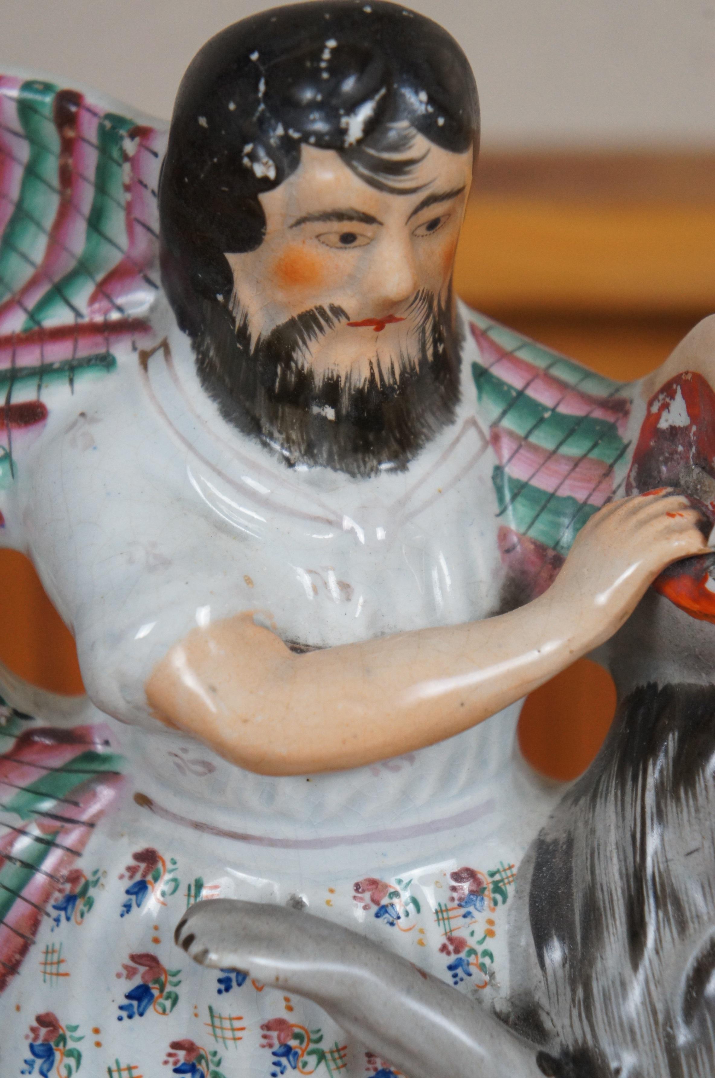 Antique Mid Century Antiques Staffordshire Porcelain Samson & the Lion Figurine 12
