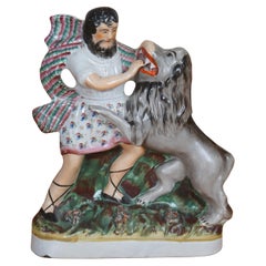 Antique Mid 19th Century Staffordshire Porcelain Samson & the Lion Figurine 12"