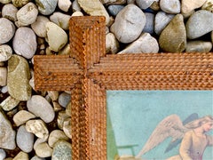 Antique Mid 19th Century Tramp Art Picture Frame Carved Oak