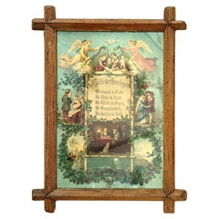 Antique Mid-19th Century Tramp Art Picture Frame Carved Oak