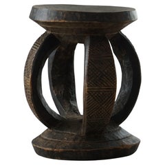 Antique Mid-20th Century African Dogon Hand-Carved Wood Stool, Wabi-Sabi Style