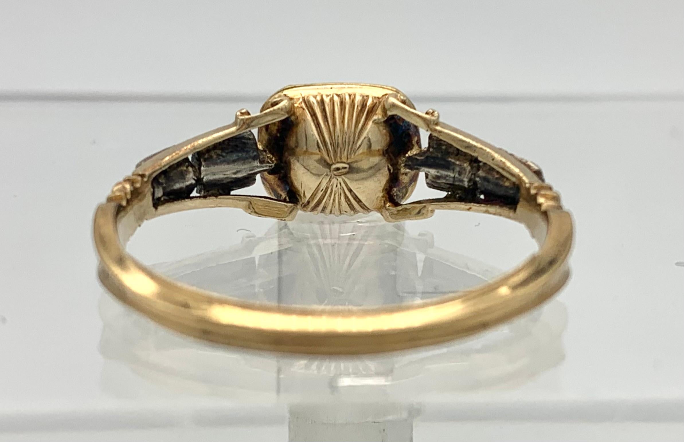 George III Antique Mid 18th Century Garnet Diamond Gold Ring