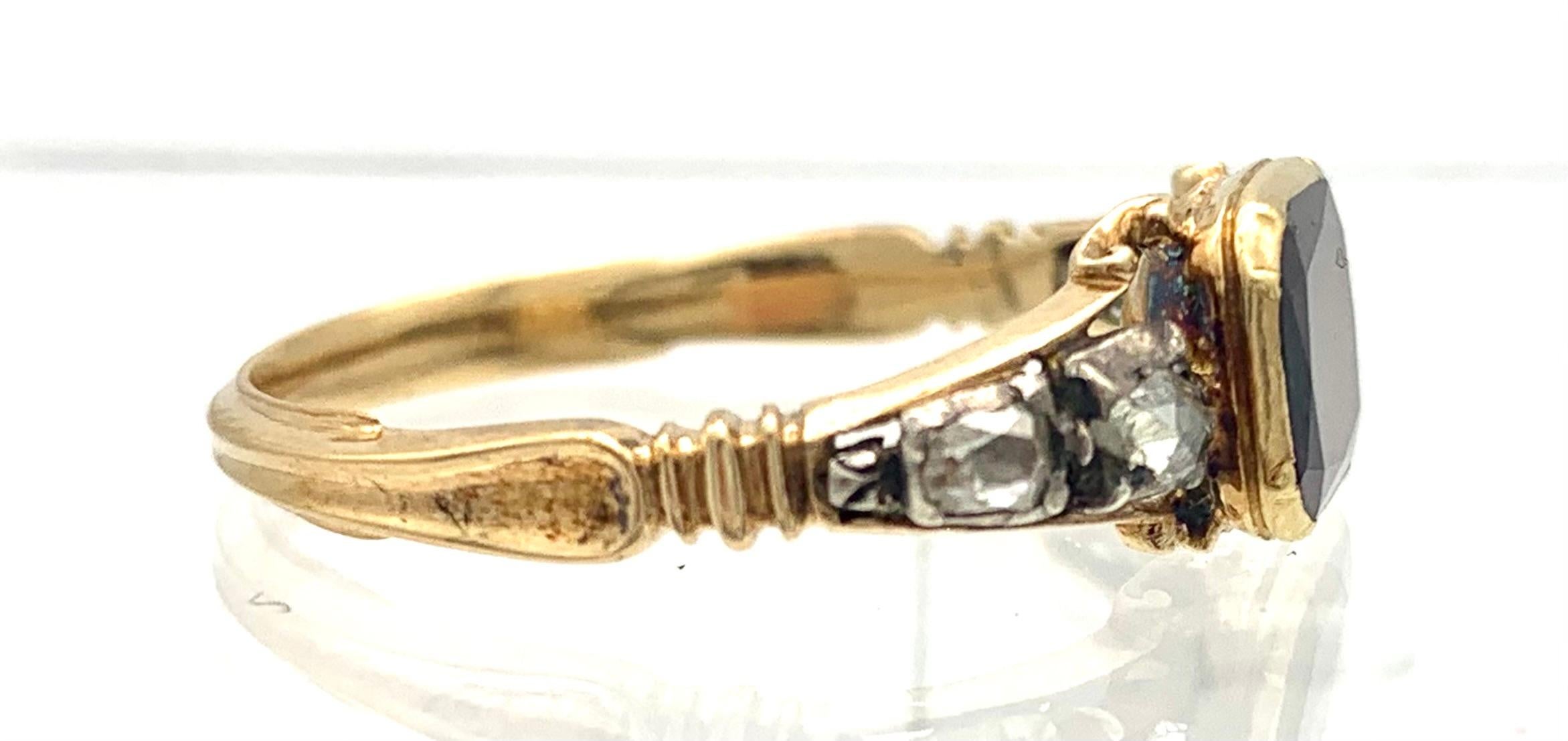Mixed Cut Antique Mid 18th Century Garnet Diamond Gold Ring