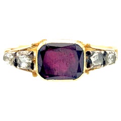 Antique Mid 18th Century Garnet Diamond Gold Ring