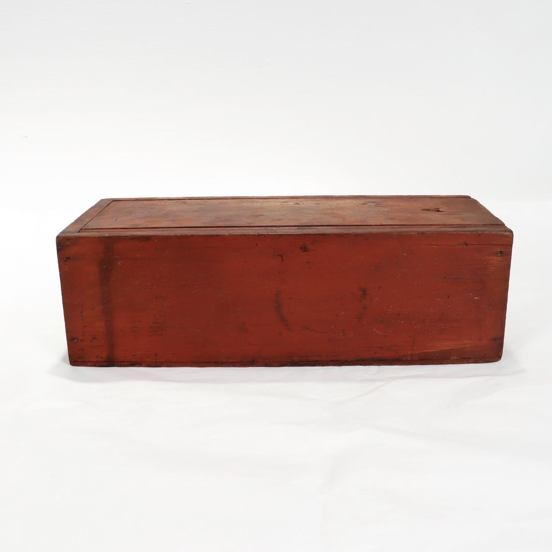 Antique Mid-Atlantic States Folky Slide Lid Candle Box with an Original Red Wash For Sale 2