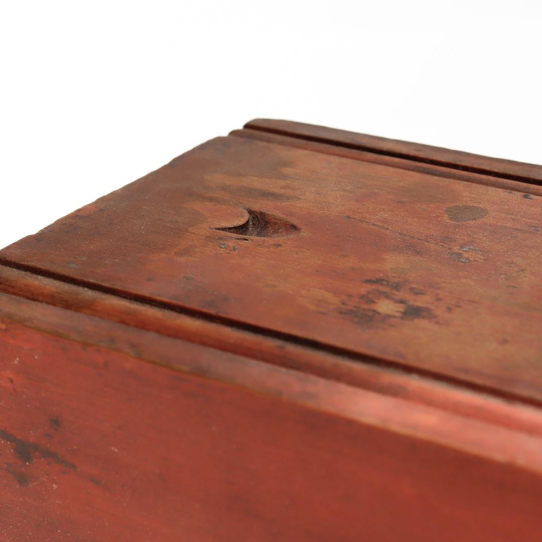 Antique Mid-Atlantic States Folky Slide Lid Candle Box with an Original Red Wash For Sale 4