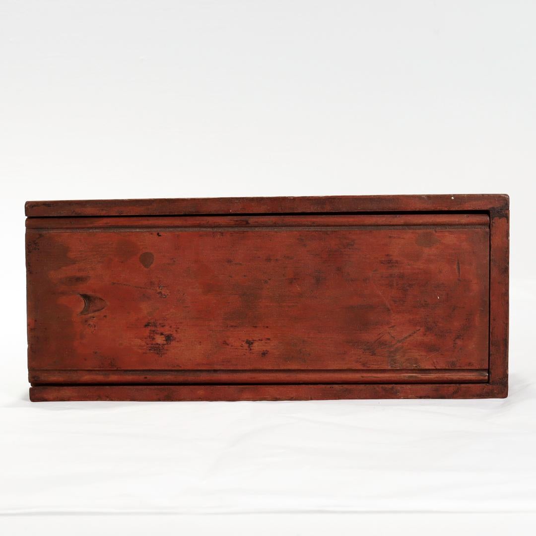 Antique Mid-Atlantic States Folky Slide Lid Candle Box with an Original Red Wash For Sale 5