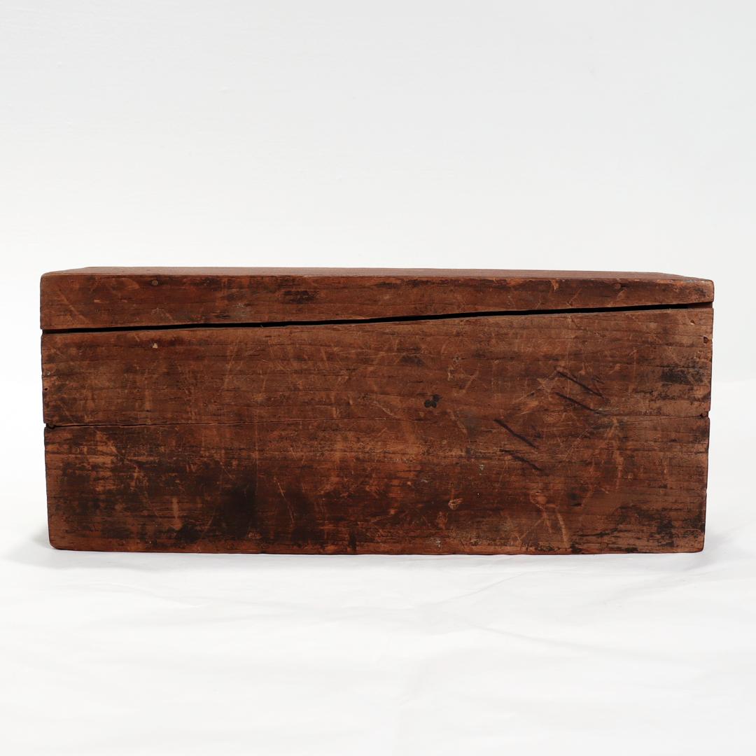 Antique Mid-Atlantic States Folky Slide Lid Candle Box with an Original Red Wash For Sale 6