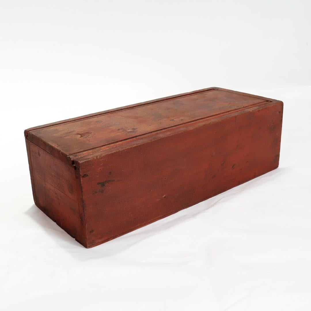 19th Century Antique Mid-Atlantic States Folky Slide Lid Candle Box with an Original Red Wash For Sale