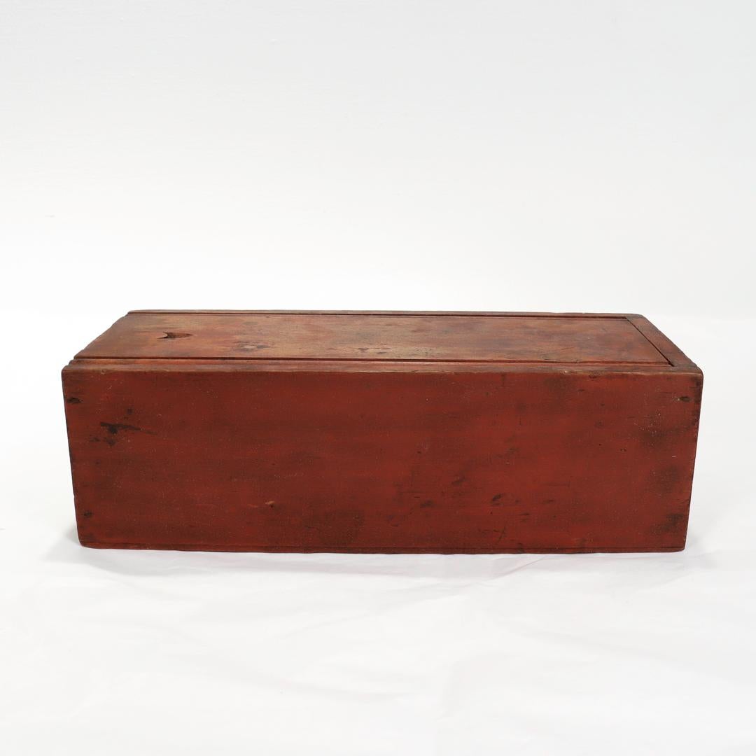 Wood Antique Mid-Atlantic States Folky Slide Lid Candle Box with an Original Red Wash For Sale