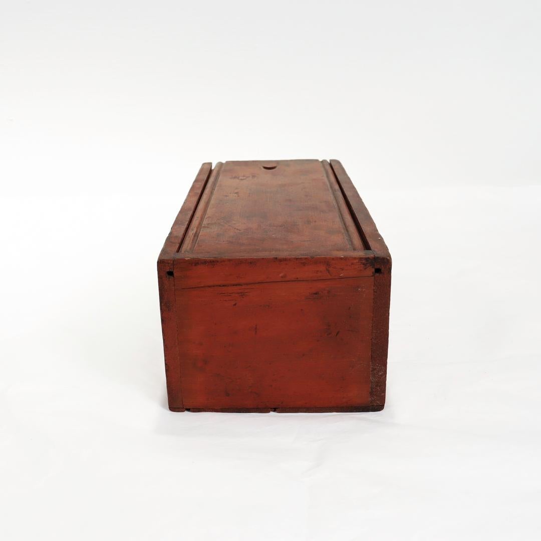 Antique Mid-Atlantic States Folky Slide Lid Candle Box with an Original Red Wash For Sale 1