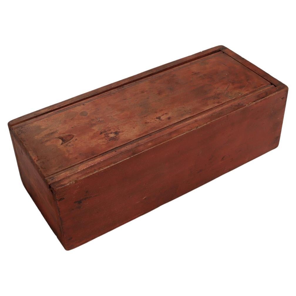 Antique Mid-Atlantic States Folky Slide Lid Candle Box with an Original Red Wash For Sale