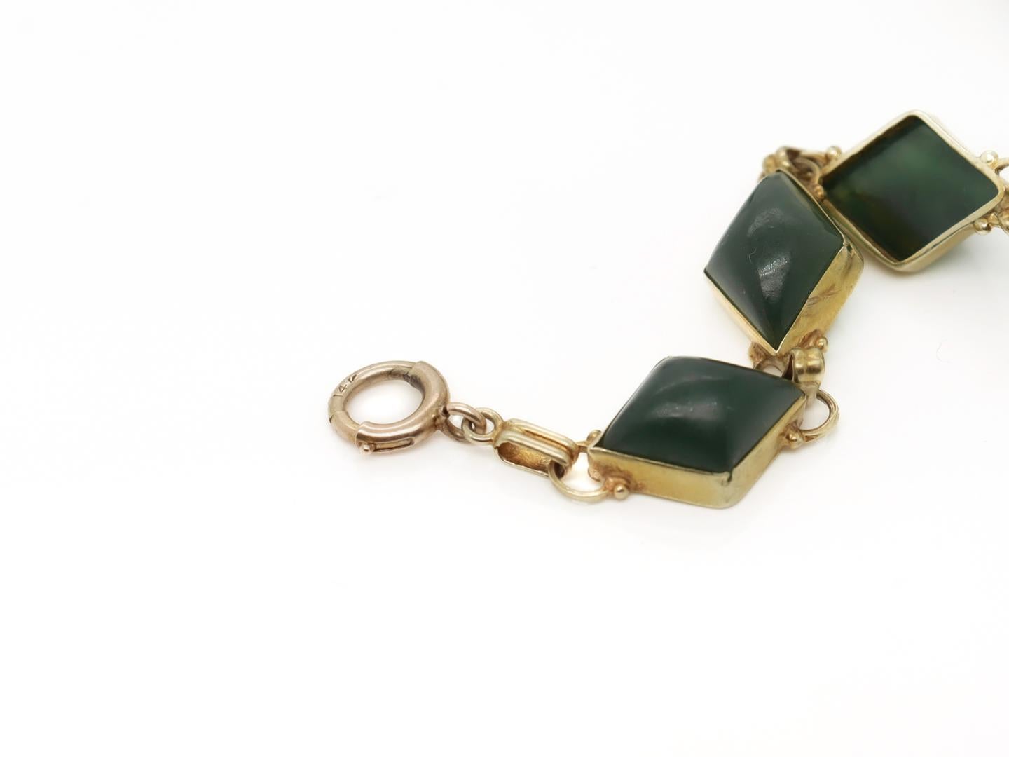 Antique Mid-Century 14k Gold & Green Jade Bracelet For Sale 12