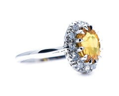 Antique, Mid Century, 18ct White Gold, Yellow Sapphire and Diamond Ring