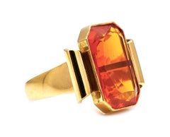 Antique, Mid Century, 1940s, 18ct Gold, French, Fire Opal Ring