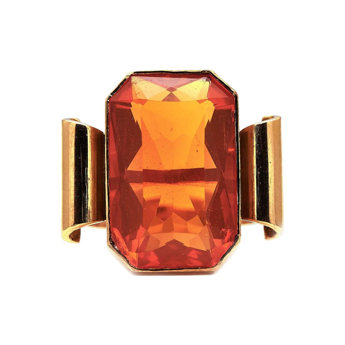 Antique, Mid Century, 1940s, 18ct Gold, French, Fire Opal Ring