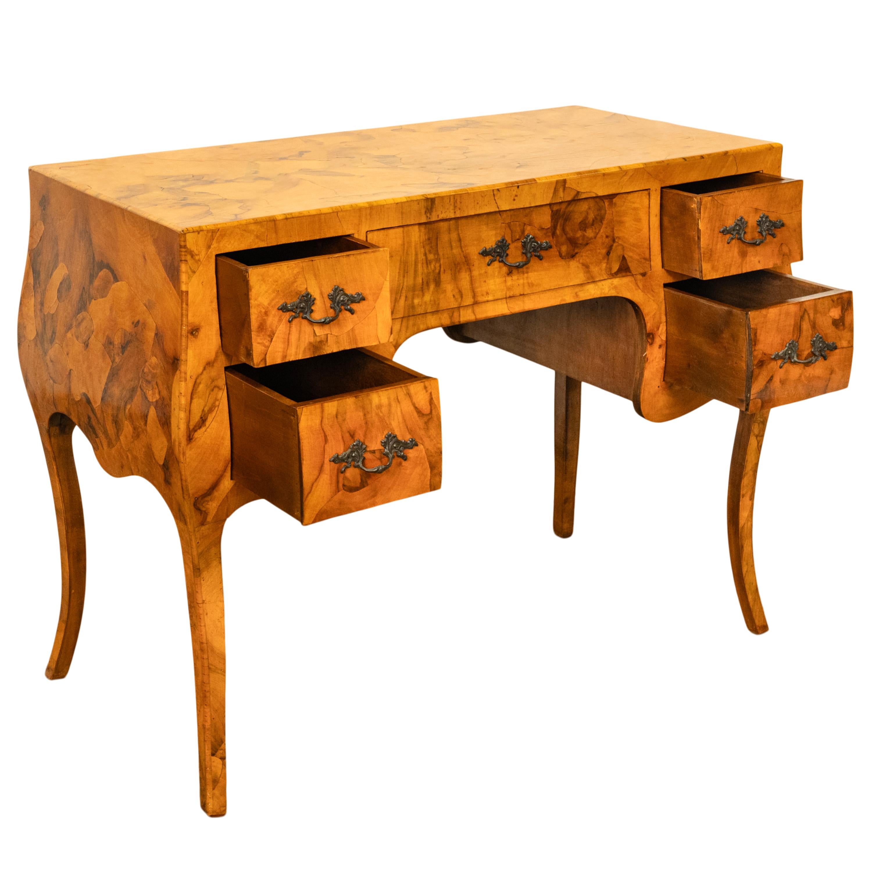 Antique Mid Century Italian Burl Oyster Olive Wood Patchwork Bombe Shaped Desk 11