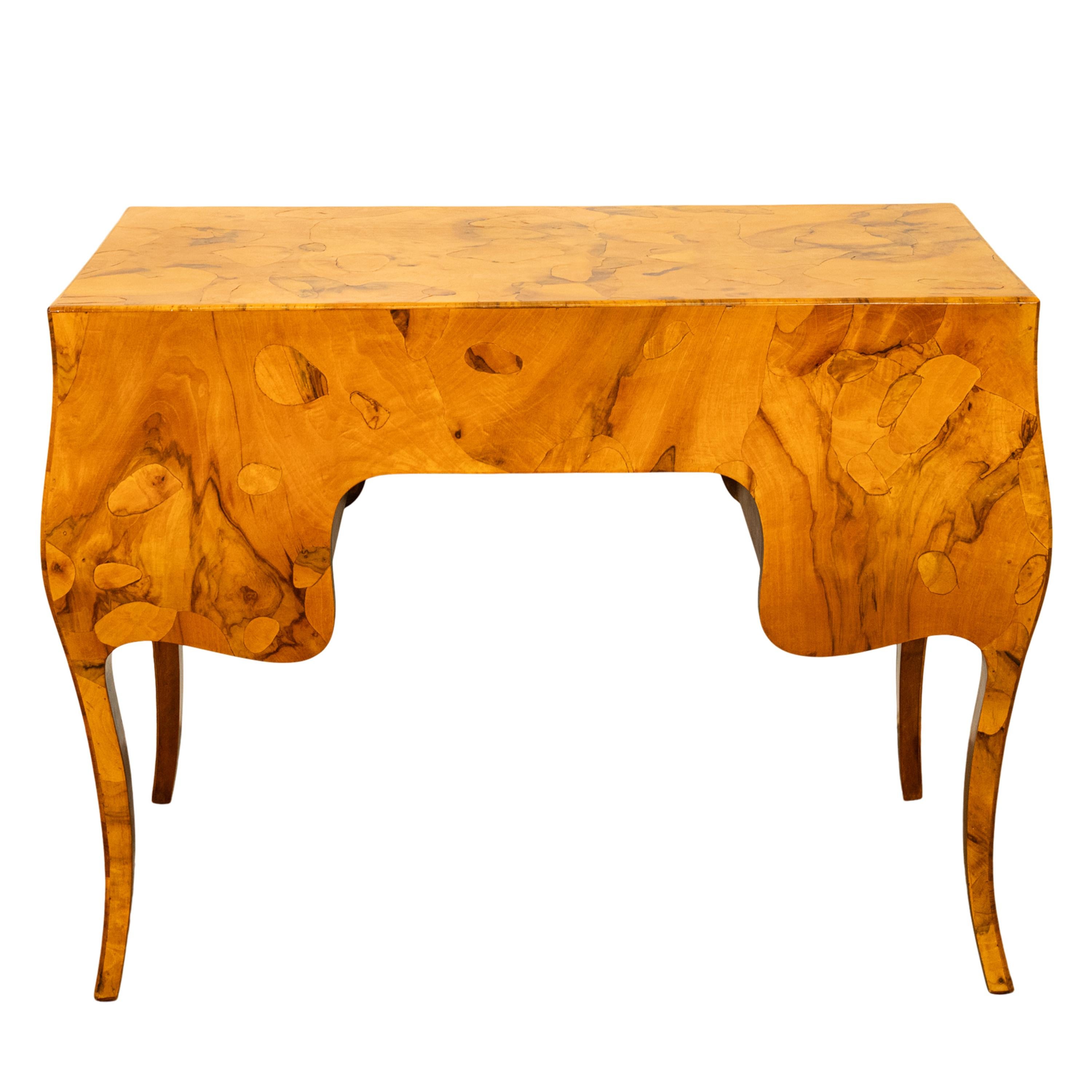 Antique Mid Century Italian Burl Oyster Olive Wood Patchwork Bombe Shaped Desk 1