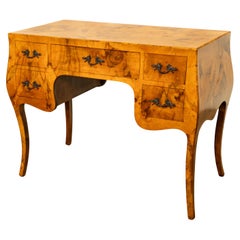 Antique Mid Century Italian Burl Oyster Olive Wood Patchwork Bombe Shaped Desk