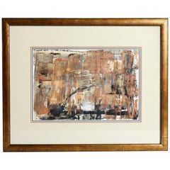 Antique Mid-Century Modern Abstract Expressionist Mixed-Media Painting, 20th C