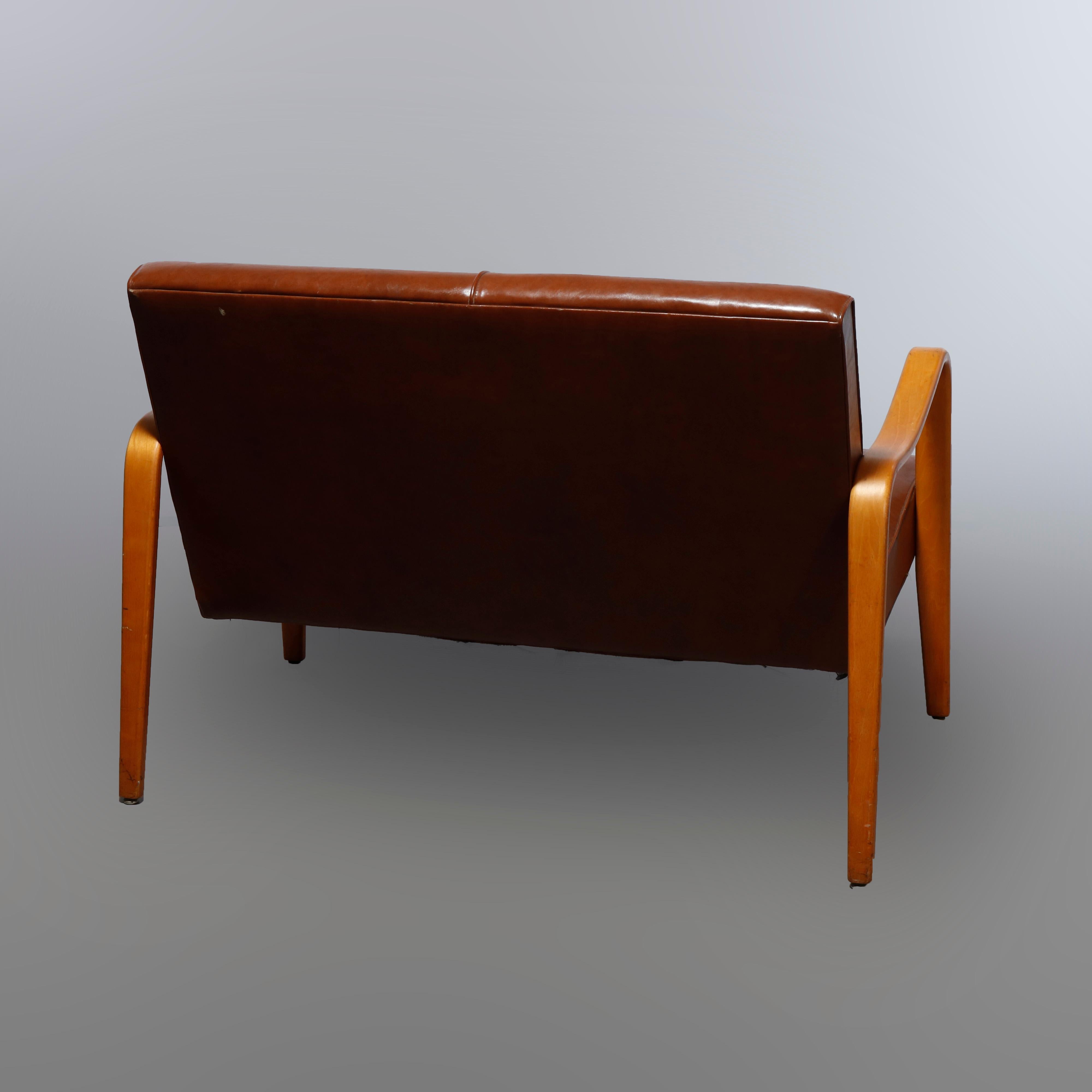 20th Century Antique Mid-Century Modern Pair of Thonet Laminated Leather Settees, 20th C