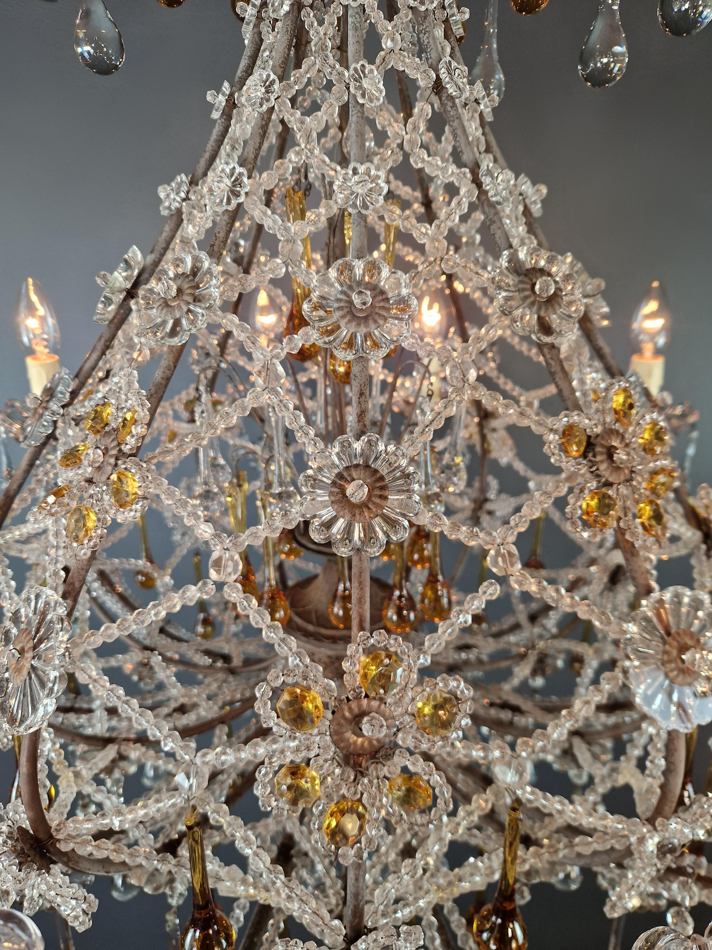 Antigua araña de cristal de Murano de mediados de siglo con detalles de ámbar raramente cesta en venta 2