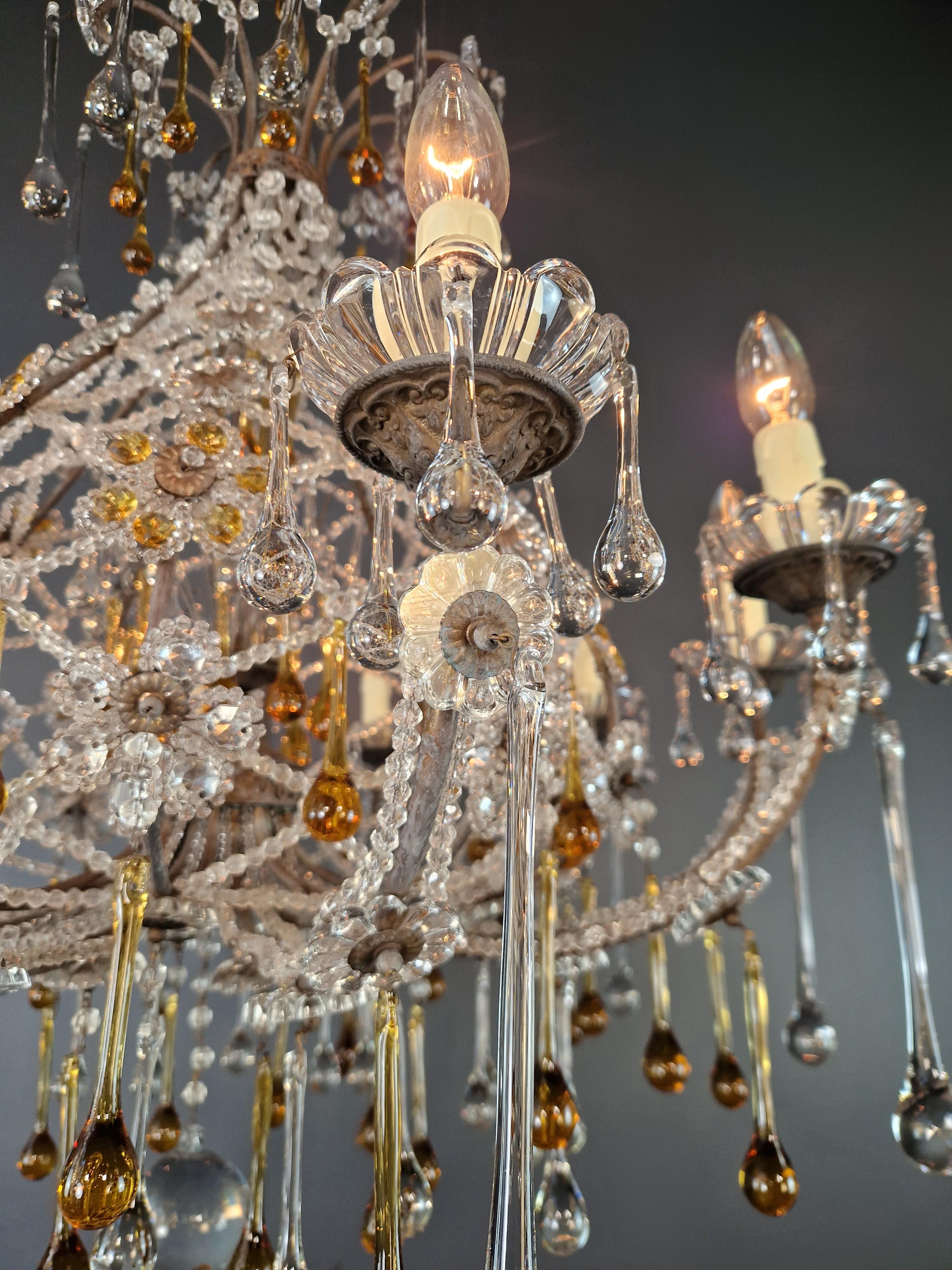 Antigua araña de cristal de Murano de mediados de siglo con detalles de ámbar raramente cesta en venta 1