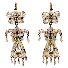 Antique Mid-Nineteenth Century Gold Dangle Earrings Natural Salt Water Pearls