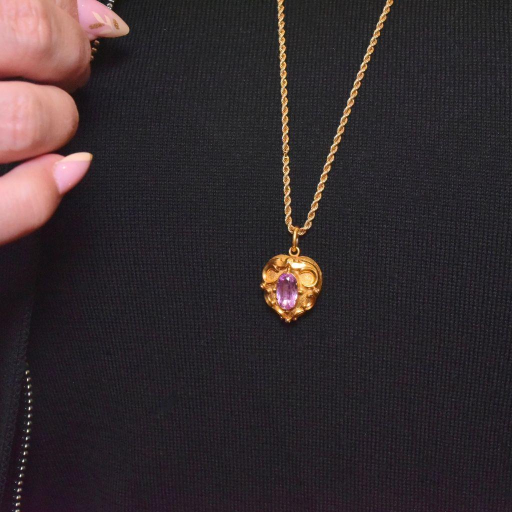 Dating to the early to mid Victorian era this superb 15ct gold locket pendant is a collectors dream.

Crafted from 15ct gold which has been bloomed to give an even richer buttery yellow gold hue and set with a stunning foil backed Amethyst