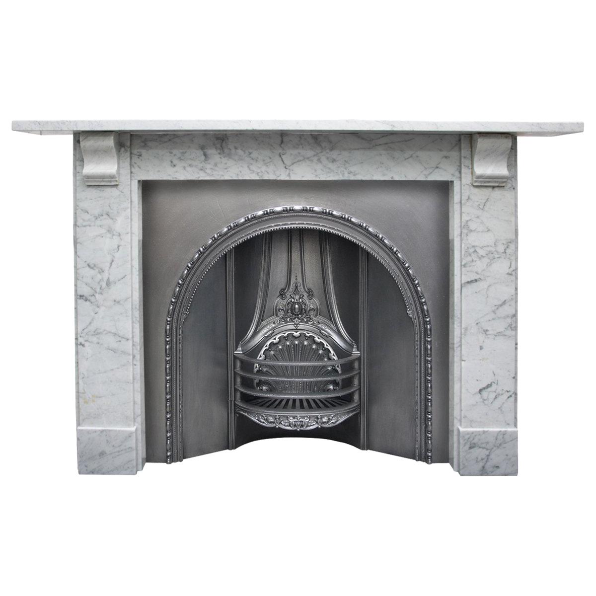 Antique Mid Victorian Carrara Marble Fireplace Surround