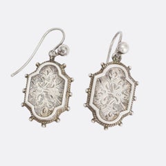 Antique Mid-Victorian Chased Silver Earrings