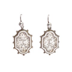 Antique Mid-Victorian Chased Silver Earrings Antique Mid-Victorian Chased Silver Earrings