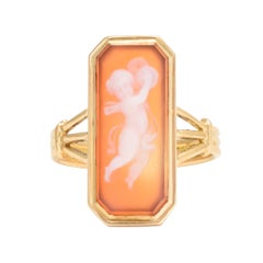 Antique Mid-Victorian Cupid with Cymbals Cameo Ring
