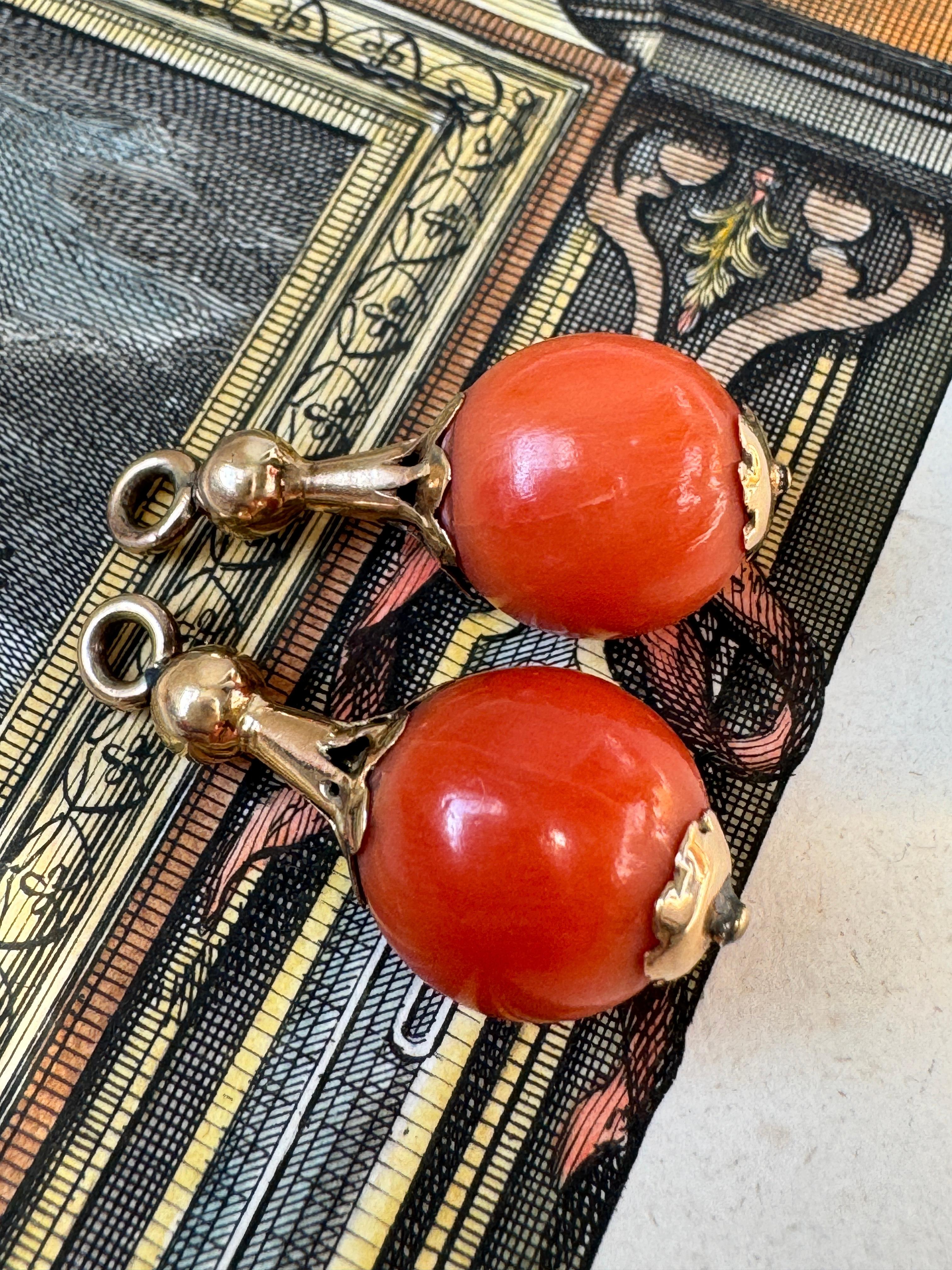 Women's or Men's Antique Mid Victorian Day to Night Coral Drop Earrings For Sale