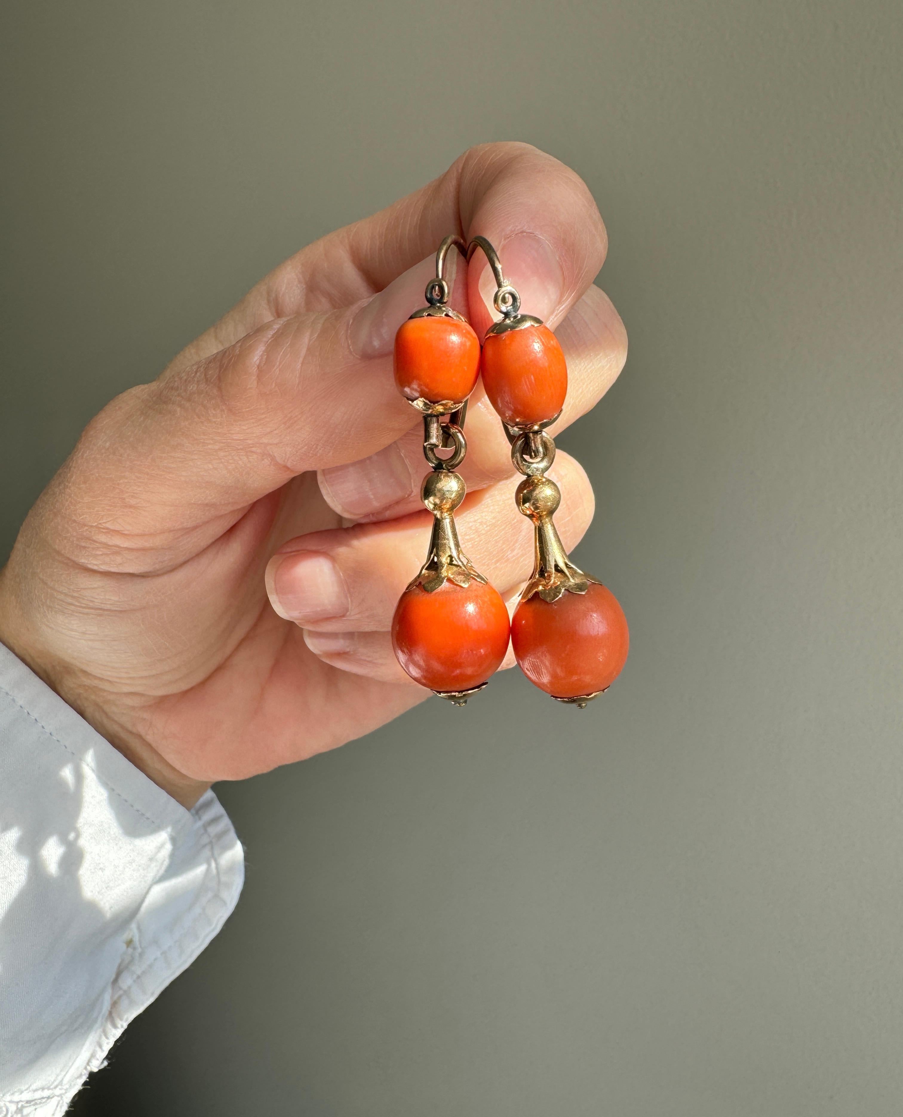 Antique Mid Victorian Day to Night Coral Drop Earrings For Sale 1