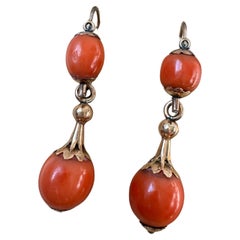 Antique Mid Victorian Day to Night Coral Drop Earrings